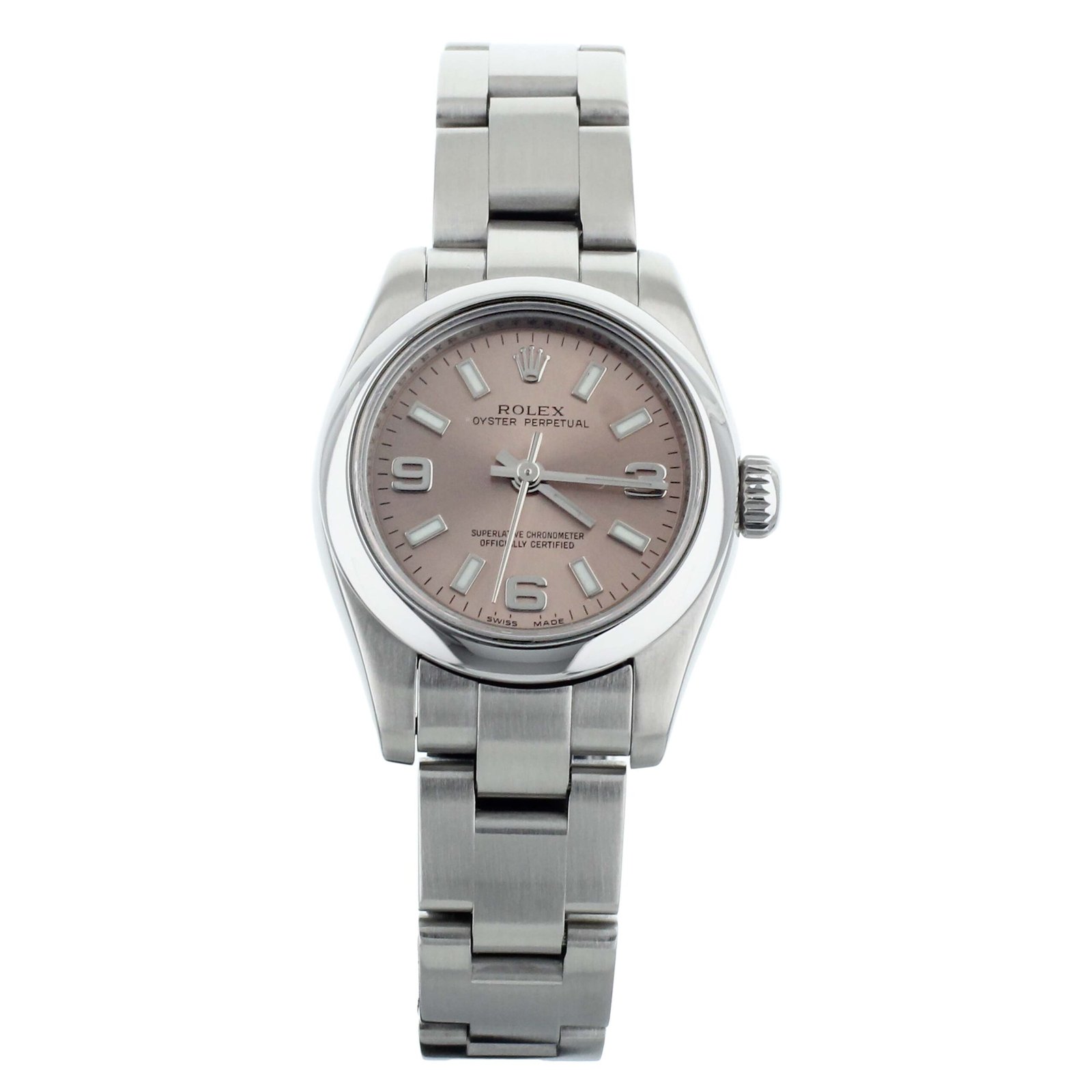 ROLEX OYSTER PERPETUAL PINK DIAL STAINLESS STEEL ON BRACELET 26MM 176200