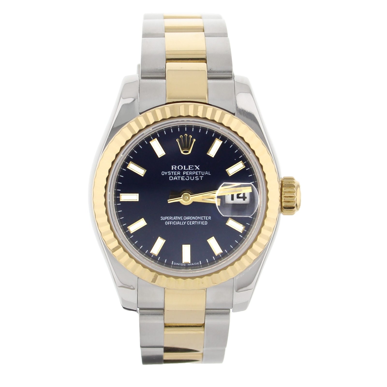 ROLEX DATEJUST STAINLESS STEEL YELLOW GOLD BLUE DIAL OYSTER 26MM 169173