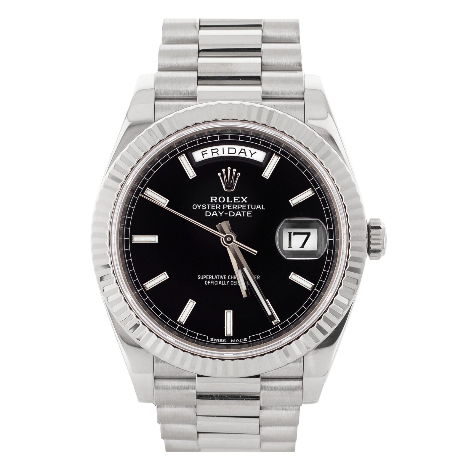 ROLEX DAY DATE 40 PRESIDENTIAL WHITE GOLD BLACK DIAL 40MM 228239 FULL SET