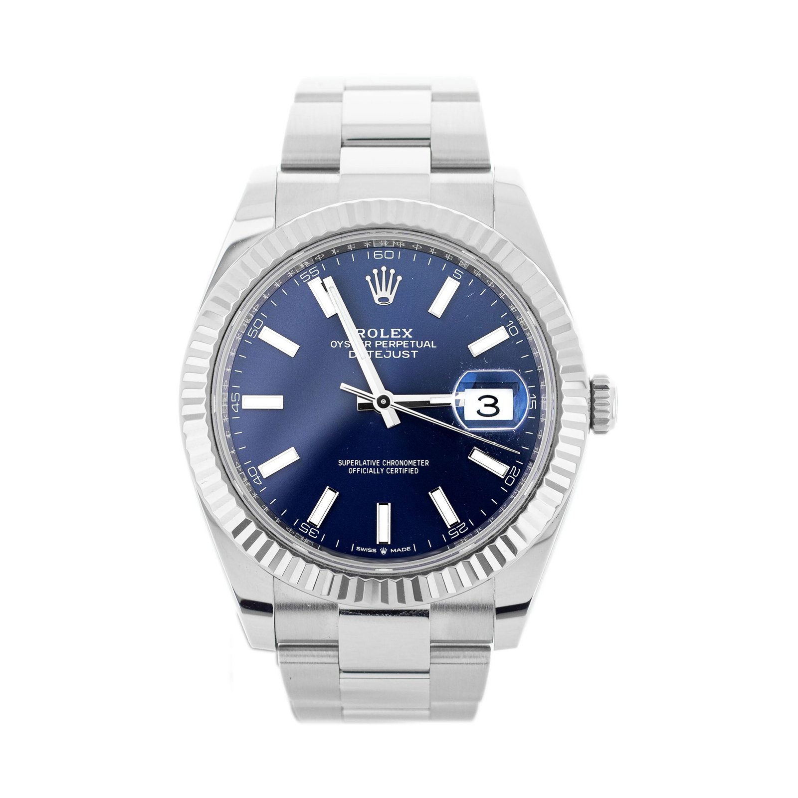 ROLEX DATEJUST 41 STAINLESS STEEL BLUE DIAL 41MM OYSTER BRACELET FLUTED 126334