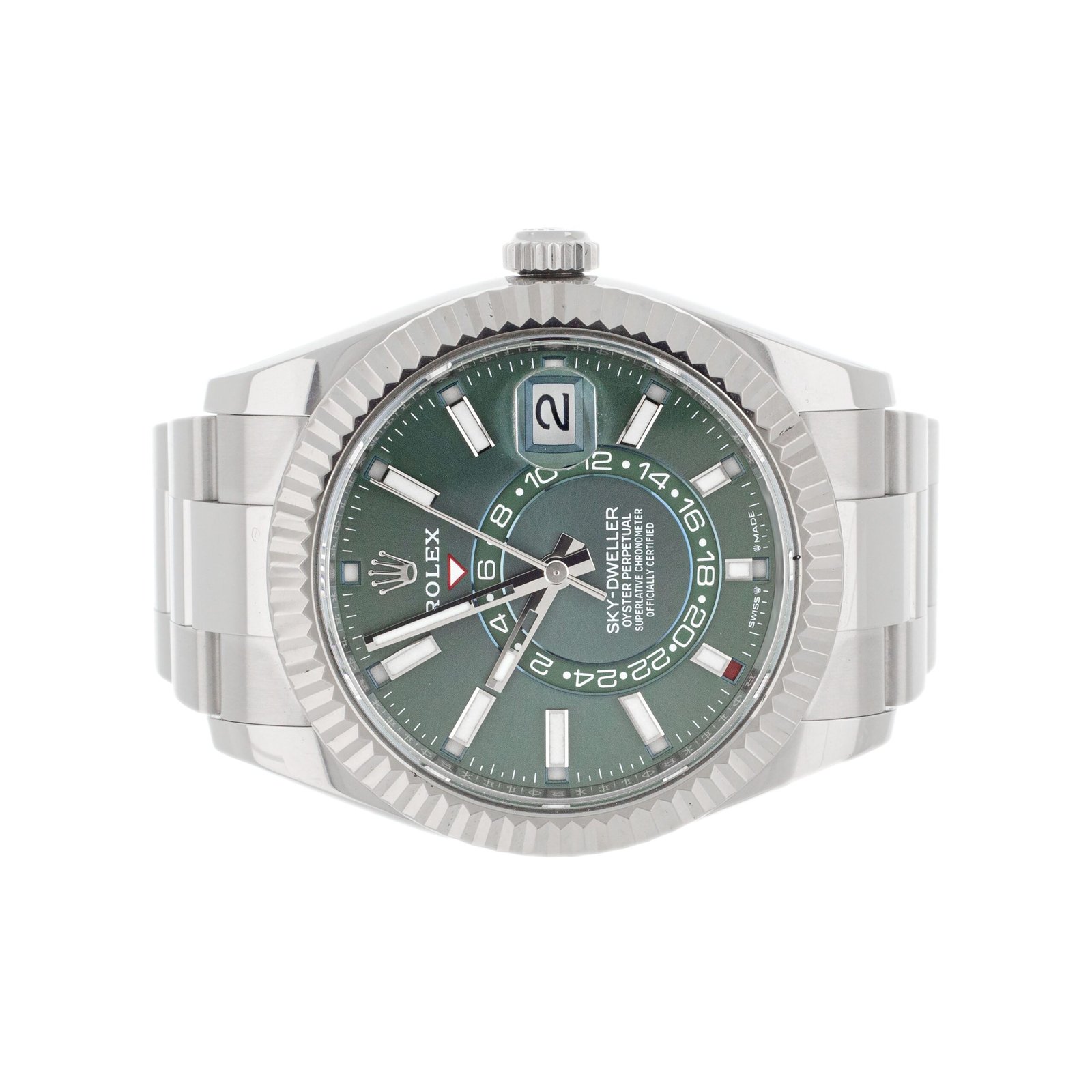 ROLEX SKY-DWELLER STAINLESS STEEL GREEN DIAL 42MM 336394 FULL SET