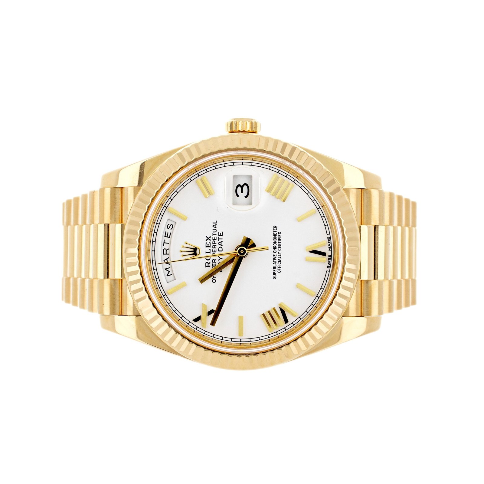 ROLEX DAY DATE II PRESIDENTIAL 18K YELLOW GOLD WHITE DIAL 41MM 228238 FULL SET